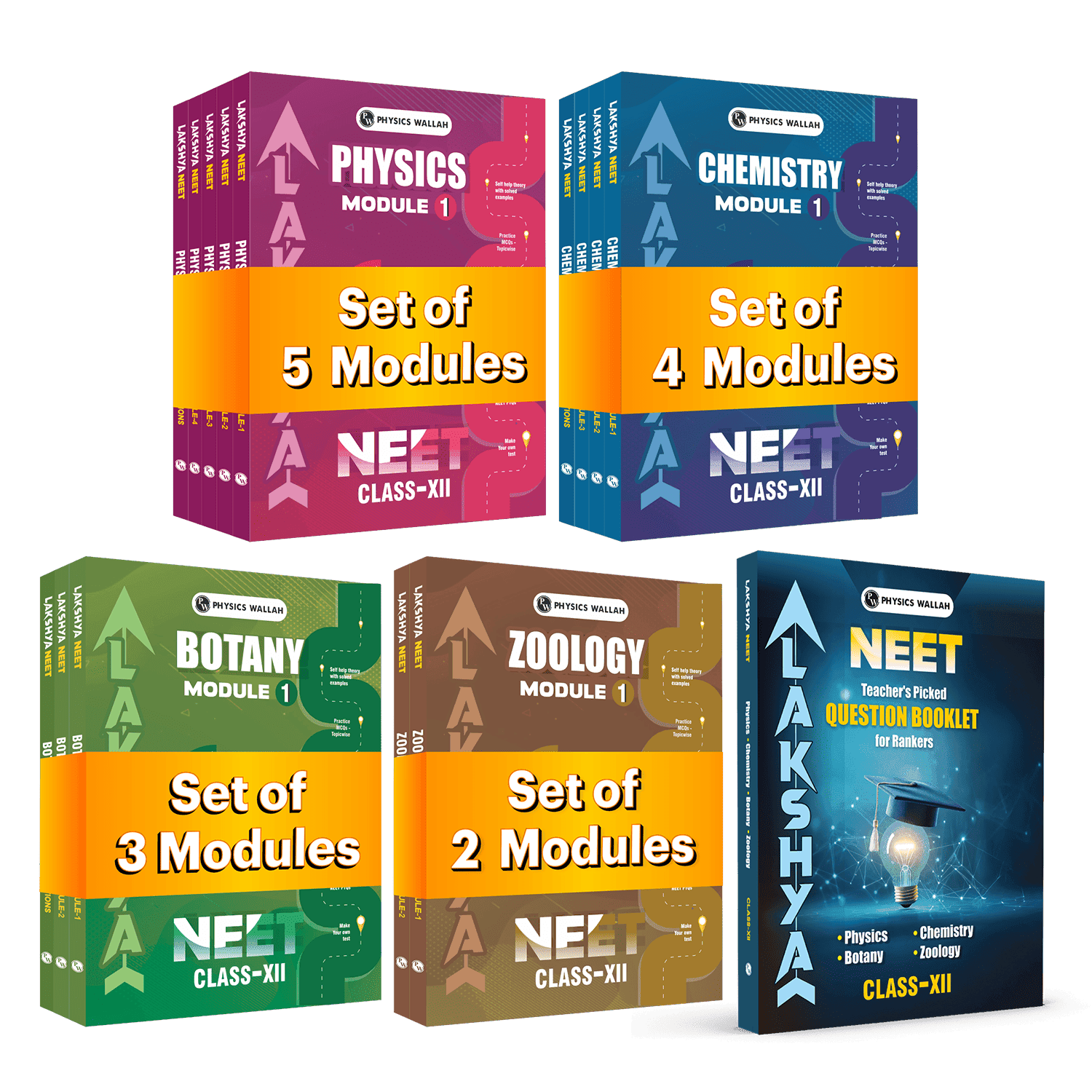 PW Lakshya For NEET Class 12 Physics, Chemistry, Botany & Zoology Modules and Questions Booklet with Solutions Combo Set of 15 Books (2026 Edition) .
