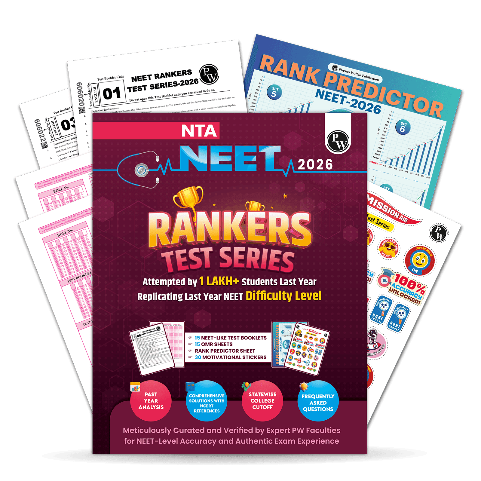 PW NTA 15 NEET Rankers Test Series 2026 Verified & Curated By Expert Faculties as per Latest NEET Difficulty | Rank Predictor, Motivational Sticker, 15 OMR Sheet & Solution Booklet