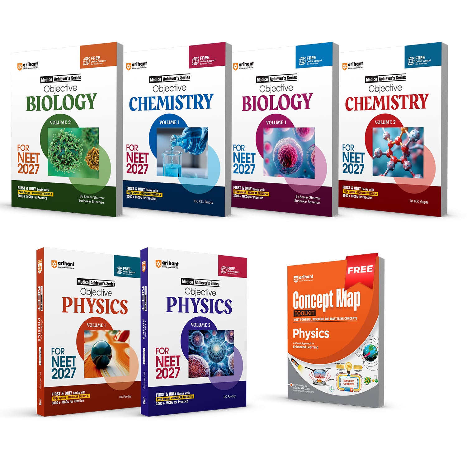 Combo of Objective Physics, Chemistry & Biology Vol. 1 & Vol. 2 | Medico Achiever?s Series | 3000+ MCQs with PYQs Synced Modular Theory | With Free CONCEPTS MAPS TOOL KIT PHYSICS | English Medium